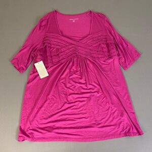 Jessica London Ruffle Crossover Top Blouse Plus Size 18/20 Pink 3/4‎ Sleeve NEW